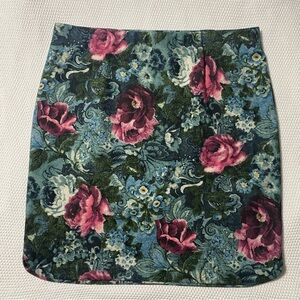 J. Jill Ponte Knit Skirt Floral Pink and Green 14